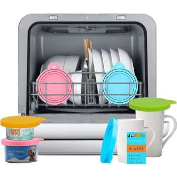 IVIA PET Food Can Lids, 4 Pcs Silicone Pet Food Can Covers for Dog & Cat Food, One Can Cap Fit Most Standard Size Dog Cat Food Canned（Multicolor）…