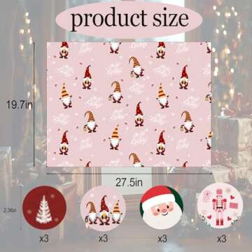 GFInYHM Christmas Wrapping Paper for Kids, 12 Sheets Xmas Kraft Gift Wrap with 12 Tags, Designed wit...