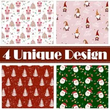 GFInYHM Christmas Wrapping Paper for Kids, 12 Sheets Xmas Kraft Gift Wrap with 12 Tags, Designed with Gnome, Santa Claus, Nutcracker, Xmas Tree