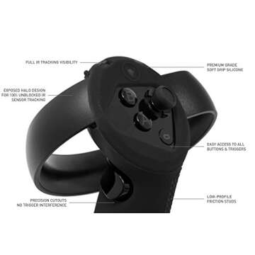 Controller Skin for Oculus Touch v1 by Asterion Products - (NOT for New Quest/Rift-S) Premium Gel Shell Silicone Protection Covers Featuring Low-Profile Friction Studs (Set of 2) Black