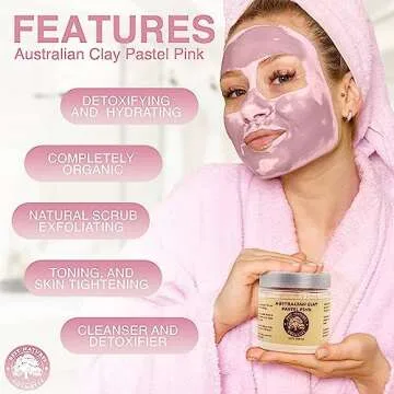 Best Nature's Australian Pastel Pink Clay 100% Pure Natural 8 fl oz - Natural Exfoliating & Detoxifying Facial Scrub - Organic Clay Powder for Face Masks, Body Soaps, Bath Bombs, Makeup, Lotions