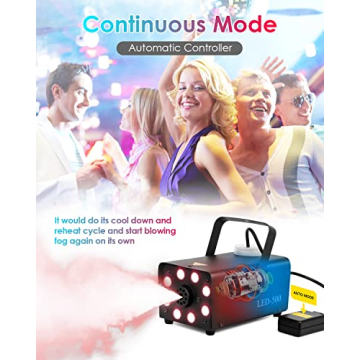 GEJRIO Fog Machine with Color Changing LED Lights