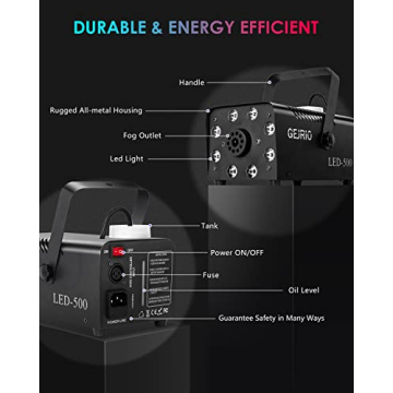 GEJRIO Fog Machine with Color Changing LED Lights