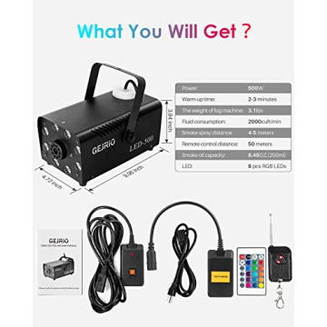 GEJRIO Fog Machine with Color Changing LED Lights