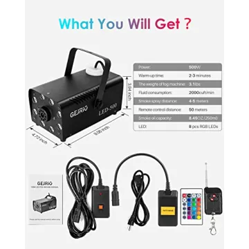 GEJRIO Fog Machine with Color Changing LED Lights