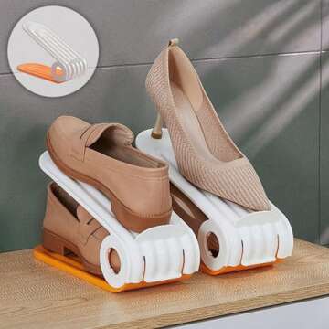 Neroyaner Shoe Slot Organizer 4Pcs Adjustable Shoe Stacker 4 Level PP Shoe Space Saver Dual Layer Sh...