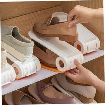 Neroyaner Shoe Slot Organizer 4Pcs Adjustable Shoe Stacker 4 Level PP Shoe Space Saver Dual Layer Shoe Organizers for Closet,Orange