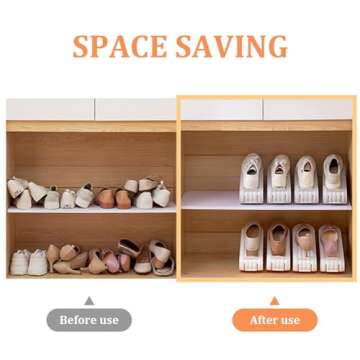 Neroyaner Shoe Slot Organizer 4Pcs Adjustable Shoe Stacker 4 Level PP Shoe Space Saver Dual Layer Shoe Organizers for Closet,Orange