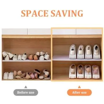 Neroyaner Shoe Slot Organizer 4Pcs Adjustable Shoe Stacker 4 Level PP Shoe Space Saver Dual Layer Shoe Organizers for Closet,Orange