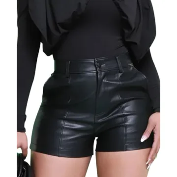 Stylish Hibshaby Women's High Waisted Faux Leather Shorts