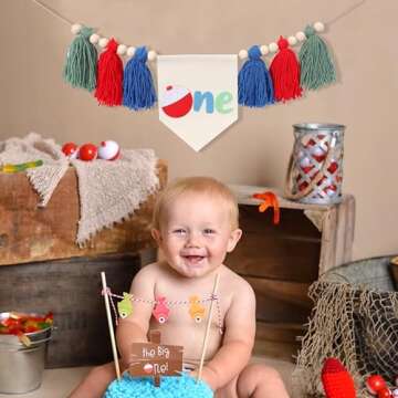 The Big One Fishing High Chair Banner - First Birthday for Highchair Banner,1st Birthday Fishing Banner, Fishing Photo Prop, Baby Fishing Party Decor, Fishing 1st Birthday Party Decorations,Fishing Themed First Birthday Party Decorations