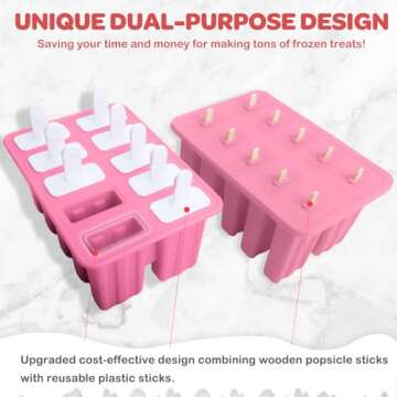 Miaowoof Homemade Popsicle Molds, 10-Cav Non-BPA Silicone Ice Pop Maker, with 50 Sticks, 50 Bags, 10...