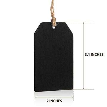 Boao 20 Pieces Mini Chalkboard Tags Bulk 2"x3.1" Wood Chalkboard Signs Wooden Hanging Labels with String Price Message Tags for Holiday Christmas Weddings Gift, Black