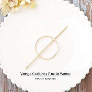 FDesigner Vintage Circle Round Hair Clips Geometric Decorative Hoop Hair Accessories Jewelry for Women and Girls (Gold)