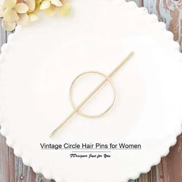 FDesigner Vintage Circle Round Hair Clips Geometric Decorative Hoop Hair Accessories Jewelry for Women and Girls (Gold)