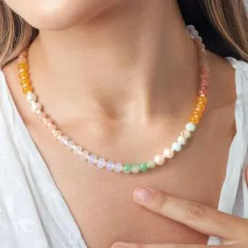 Saycute Colorful Beaded Necklace for Women,Boho Natural Stone Beach Necklace Rainbow Stone Choker Ne...