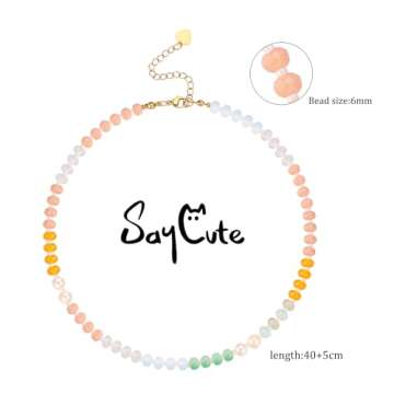 Saycute Colorful Beaded Necklace for Women,Boho Natural Stone Beach Necklace Rainbow Stone Choker Necklaces Summer Handmade Jewelry Gifts