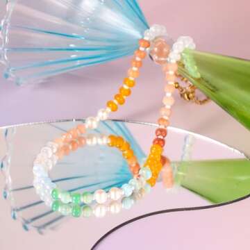 Saycute Colorful Beaded Necklace for Women,Boho Natural Stone Beach Necklace Rainbow Stone Choker Necklaces Summer Handmade Jewelry Gifts