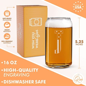 Engraved Monogram Beer Glasses for Men - Great Gifts