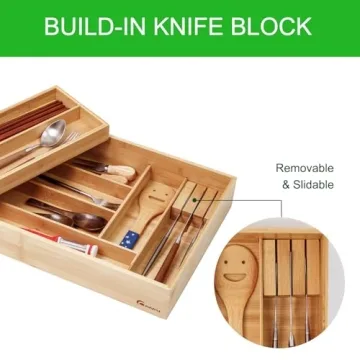 COIWAI Bamboo Kitchen Drawer Organizer with Removable Tray