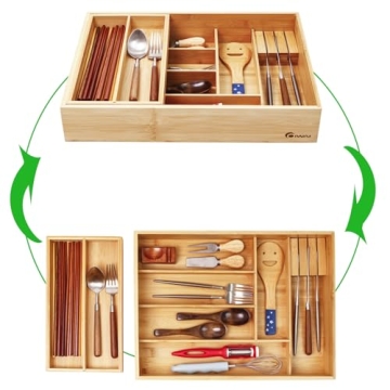 COIWAI Bamboo Kitchen Drawer Organizer with Removable Tray
