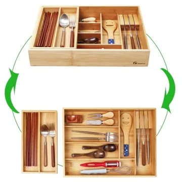 COIWAI Bamboo Kitchen Drawer Organizer with Removable Tray