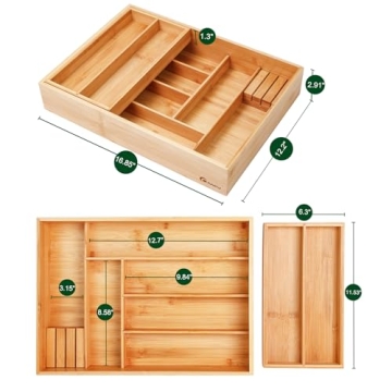COIWAI Bamboo Kitchen Drawer Organizer with Removable Tray
