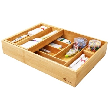 COIWAI Bamboo Kitchen Drawer Organizer with Removable Tray
