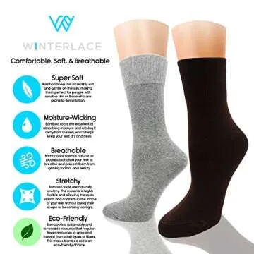 Winterlace Womens Premium Soft Crew Socks, 3 Pairs Bamboo Rayon Viscose Thin Trouser Dress Socks Bul...