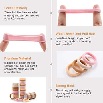 100 Pcs Thick Seamless Hair Ties, Ponytail Holders Hair Accessories No Damage for Thick Hair (Pink Theme Colors)