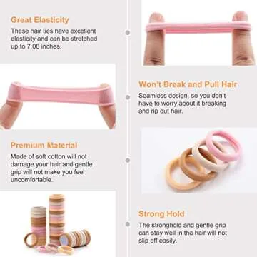 100 Pcs Thick Seamless Hair Ties, Ponytail Holders Hair Accessories No Damage for Thick Hair (Pink Theme Colors)