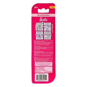 Brush Buddies Barbie Manual Soft Bristled Toothbrush for Kids, Multi-Colored & Fun Toddler Toothbrush, Anti-Slip Grip Handle, Kids Travel Toothbrush, 3 Pack