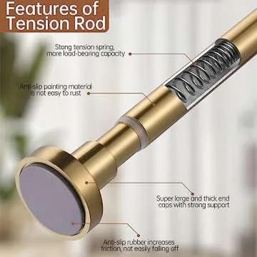 BRIOFOX Shower Curtain Rod Adjustable 32-61 Inch, Spring Tension Shower Rod No Drilling Non Slip, Gold