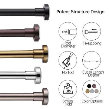 BRIOFOX Shower Curtain Rod Adjustable 32-61 Inch, Spring Tension Shower Rod No Drilling Non Slip, Gold