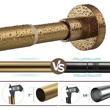 BRIOFOX Shower Curtain Rod Adjustable 32-61 Inch, Spring Tension Shower Rod No Drilling Non Slip, Gold