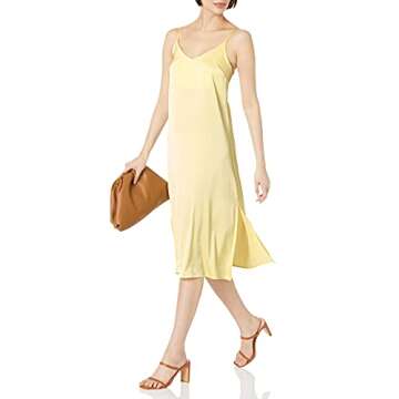 The Drop Women's Ana Silky V-Neck Midi Slip Dress, Pastel Yellow, S