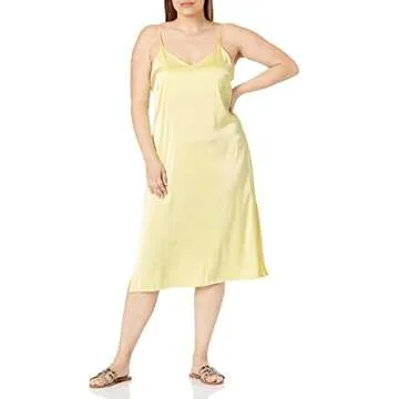 The Drop Women's Ana Silky V-Neck Midi Slip Dress, Pastel Yellow, S