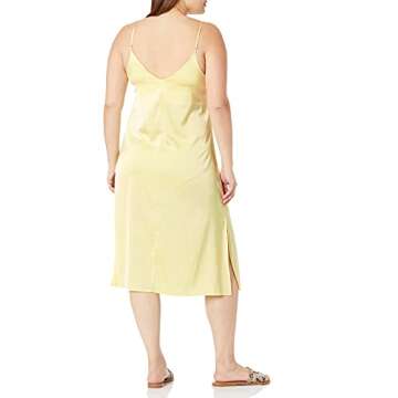 The Drop Women's Ana Silky V-Neck Midi Slip Dress, Pastel Yellow, S