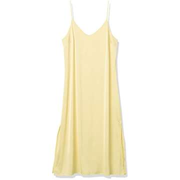 The Drop Women's Ana Silky V-Neck Midi Slip Dress, Pastel Yellow, S