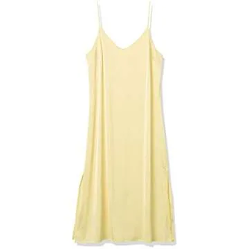 The Drop Women's Ana Silky V-Neck Midi Slip Dress, Pastel Yellow, S