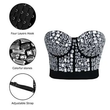 Charmian Women's Rhinestone Bustier Bra Clubwear Top
