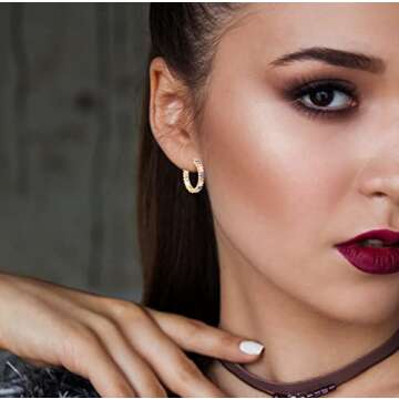 Savlano 14K Gold Plated Cubic Zirconia Multicolor Rainbow Round Hoop Stud Earrings for Women Comes with a Gift Box (Yellow)