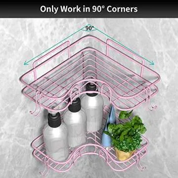 TONLEA Corner Shower Caddy, Shower Organizer for Bathroom, 4-Pack Rustproof Corner Shower Shelves With Soap Dish and 4 Hooks For Bathroom Storage, Adhesive Or Drilling Kitchen Organization, Pink