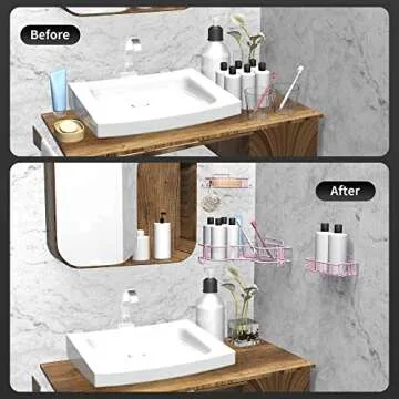 TONLEA Corner Shower Caddy, Shower Organizer for Bathroom, 4-Pack Rustproof Corner Shower Shelves With Soap Dish and 4 Hooks For Bathroom Storage, Adhesive Or Drilling Kitchen Organization, Pink