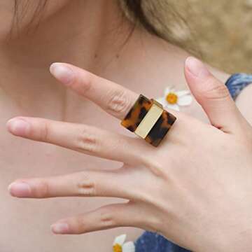 Meow Star Gold Ring Gold Plated Rings Acrylic Rings for Women Thin Wide Adjustable Open Ring Fashion...