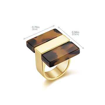 Meow Star Gold Ring Gold Plated Rings Acrylic Rings for Women Thin Wide Adjustable Open Ring Fashion Jewelry For Women Fashion Female Acrylic Leopard Rectangular Ring(gold_9#)