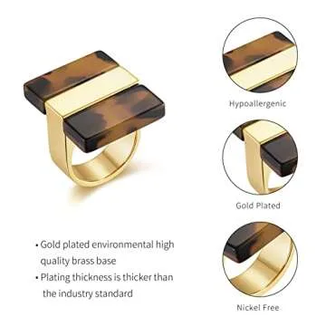 Meow Star Gold Ring Gold Plated Rings Acrylic Rings for Women Thin Wide Adjustable Open Ring Fashion Jewelry For Women Fashion Female Acrylic Leopard Rectangular Ring(gold_9#)