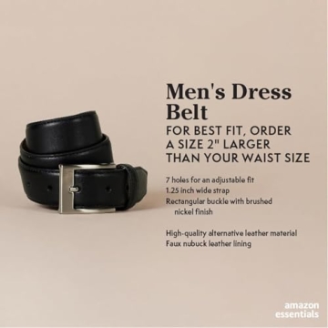 Amazon Essentials Men's Leather Belt, Classic Style, Size 46, Black