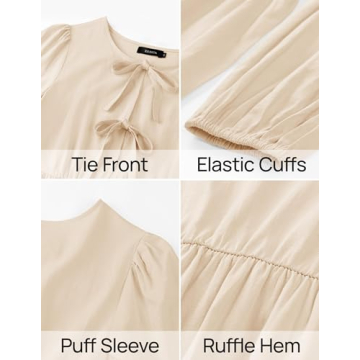 ZESICA Women's Chic Tie-Front Long Sleeve Spring Dress