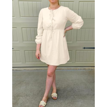 ZESICA Women's Chic Tie-Front Long Sleeve Spring Dress